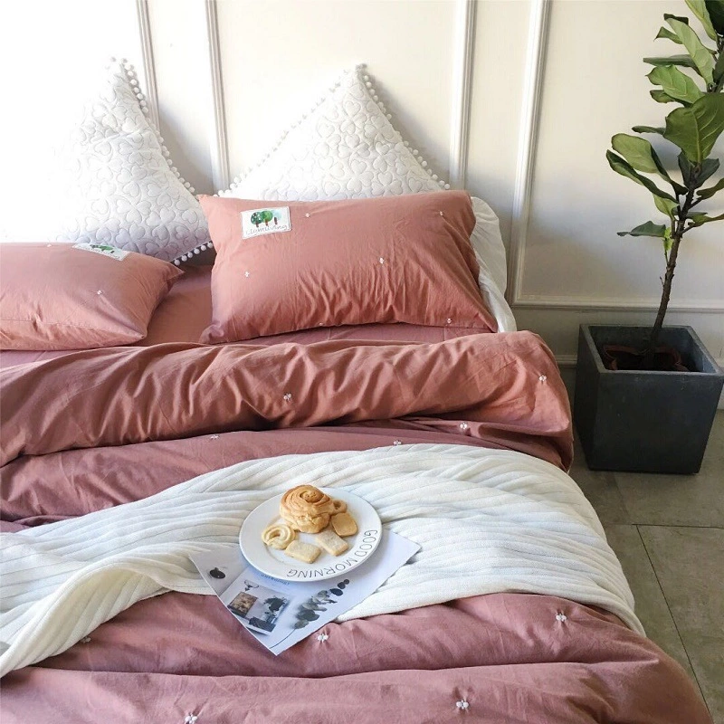 Washed cotton solid color four-piece suit cotton simple double four-piece bedding bed sheet quilt cover
