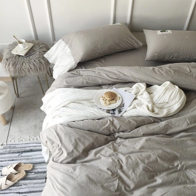 Washed cotton solid color four-piece suit cotton simple double four-piece bedding bed sheet quilt cover