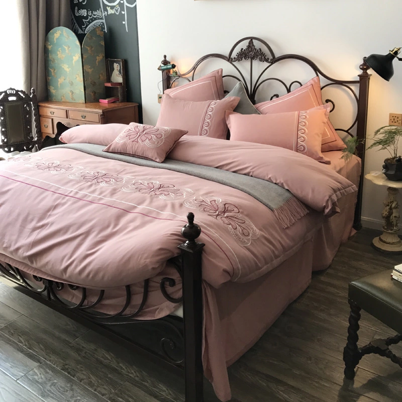60 pieces of brushed cotton four-piece thickened autumn and winter embroidered cotton 1.8m bed solid color simple European-style home textile bedding