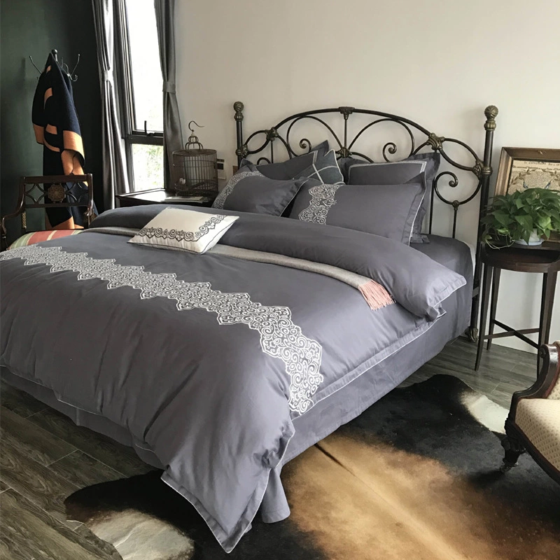 60 pieces of brushed cotton four-piece thickened autumn and winter embroidered cotton 1.8m bed solid color simple European-style home textile bedding
