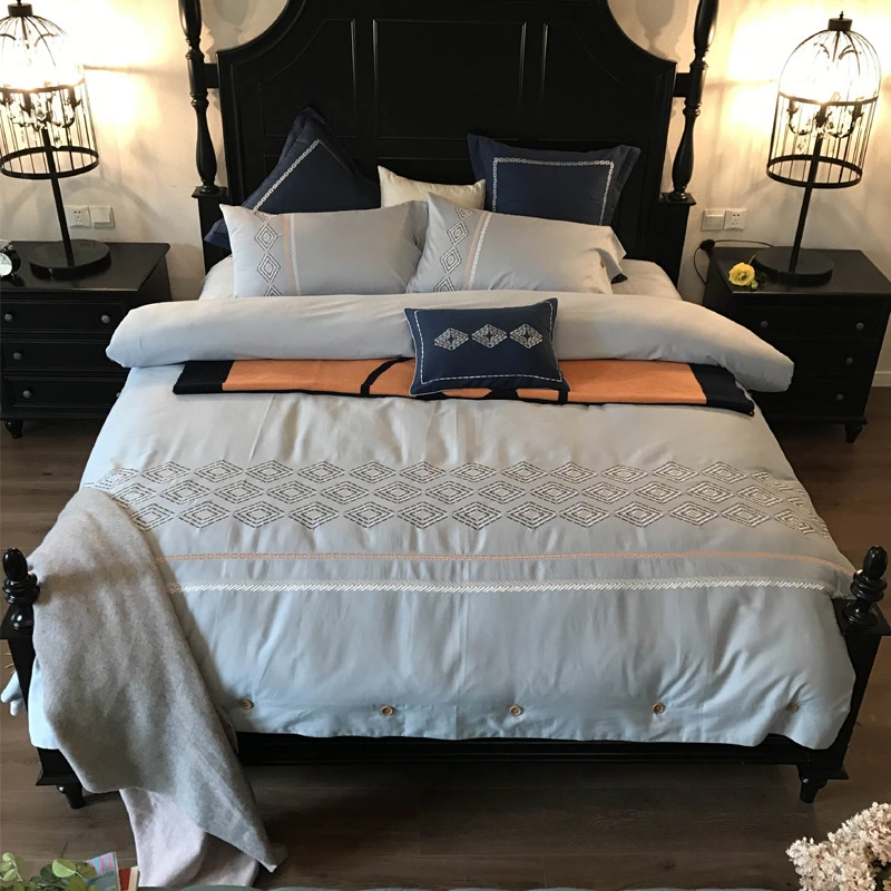 60 pieces of brushed cotton four-piece thickened autumn and winter embroidered cotton 1.8m bed solid color simple European-style home textile bedding