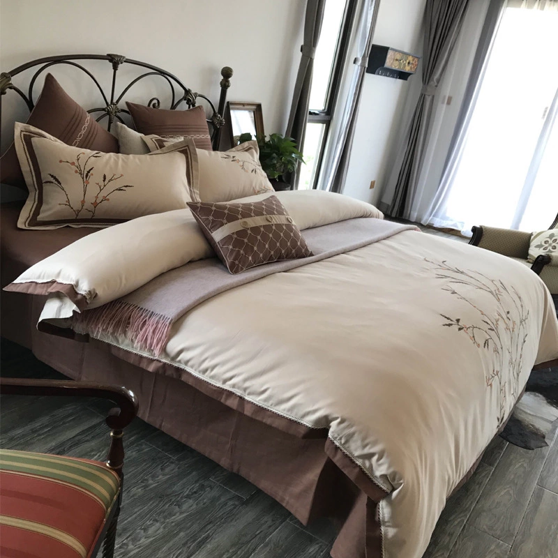 60 pieces of brushed cotton four-piece thickened autumn and winter embroidered cotton 1.8m bed solid color simple European-style home textile bedding