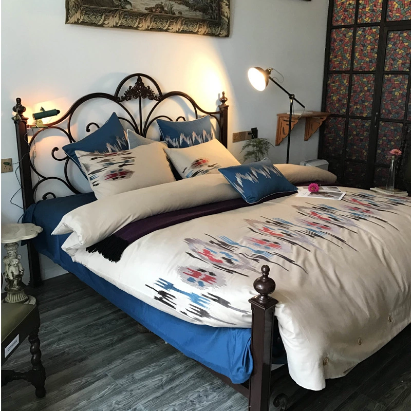60 pieces of brushed cotton four-piece thickened autumn and winter embroidered cotton 1.8m bed solid color simple European-style home textile bedding