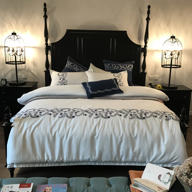 60 pieces of brushed cotton four-piece thickened autumn and winter embroidered cotton 1.8m bed solid color simple European-style home textile bedding