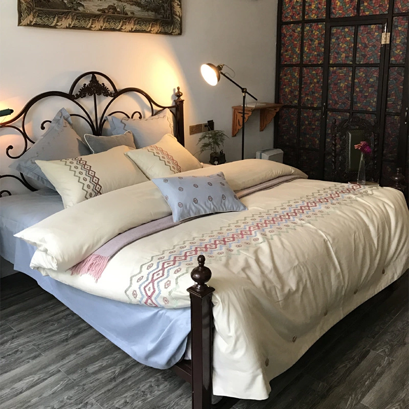 60 pieces of brushed cotton four-piece thickened autumn and winter embroidered cotton 1.8m bed solid color simple European-style home textile bedding