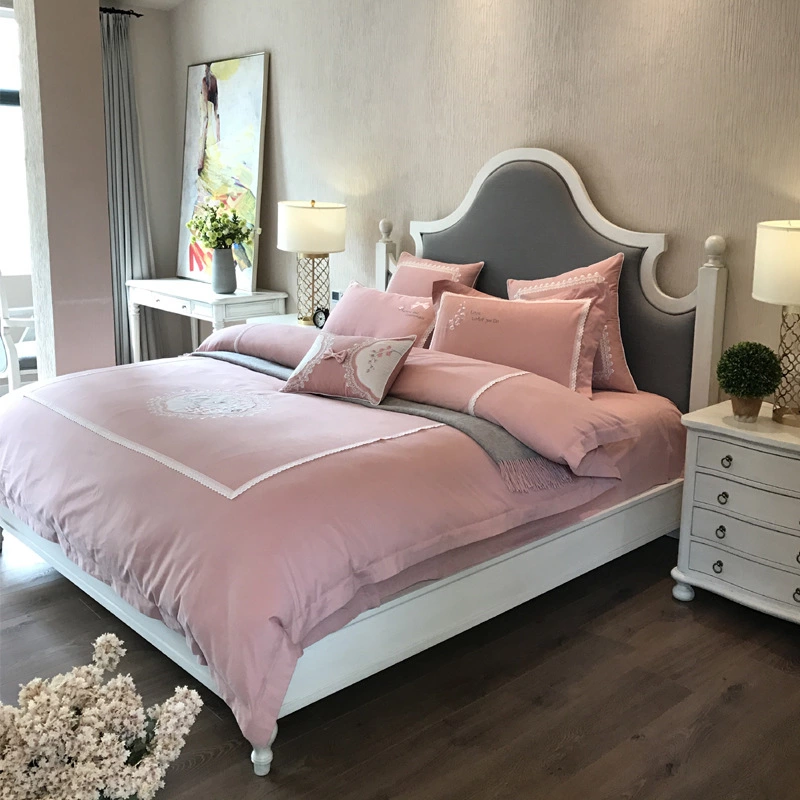 60 pieces of brushed cotton four-piece thickened autumn and winter embroidered cotton 1.8m bed solid color simple European-style home textile bedding