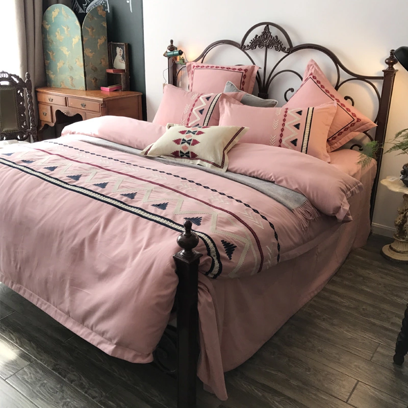 60 pieces of brushed cotton four-piece thickened autumn and winter embroidered cotton 1.8m bed solid color simple European-style home textile bedding