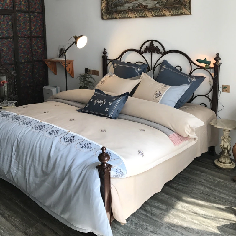 60 pieces of brushed cotton four-piece thickened autumn and winter embroidered cotton 1.8m bed solid color simple European-style home textile bedding