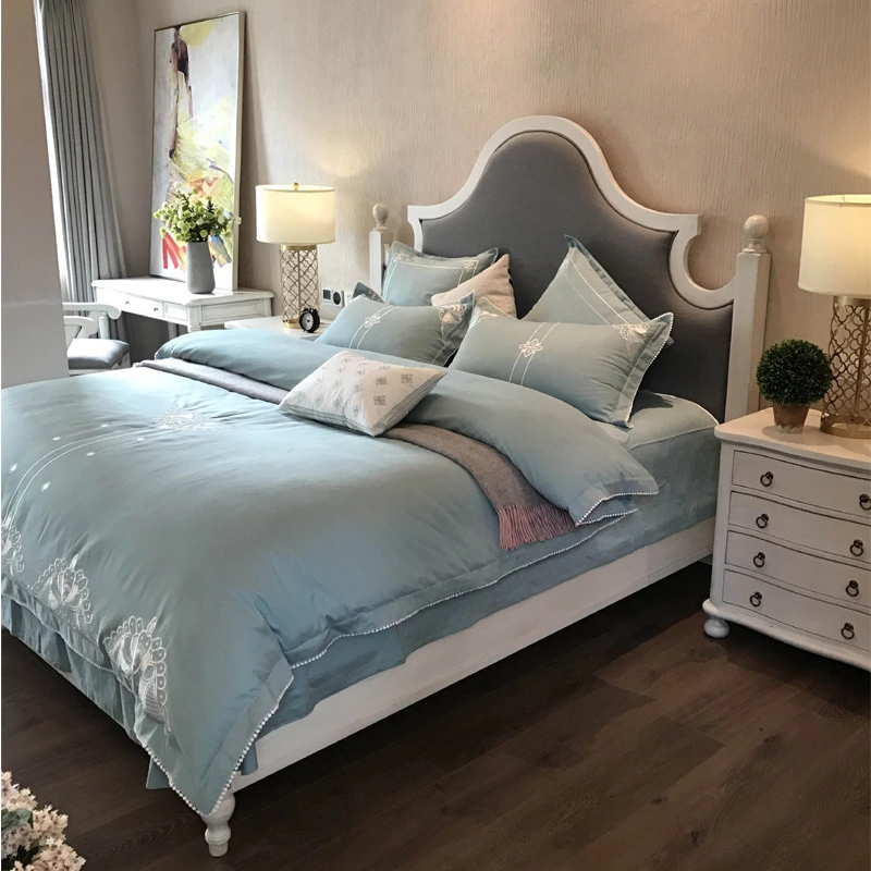 60 pieces of brushed cotton four-piece thickened autumn and winter embroidered cotton 1.8m bed solid color simple European-style home textile bedding