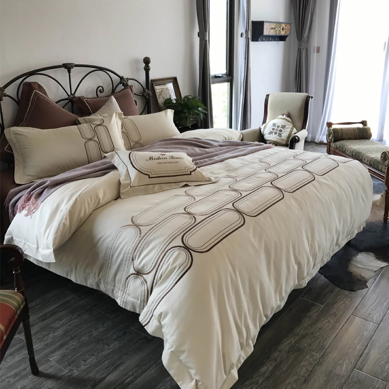 60 pieces of brushed cotton four-piece thickened autumn and winter embroidered cotton 1.8m bed solid color simple European-style home textile bedding