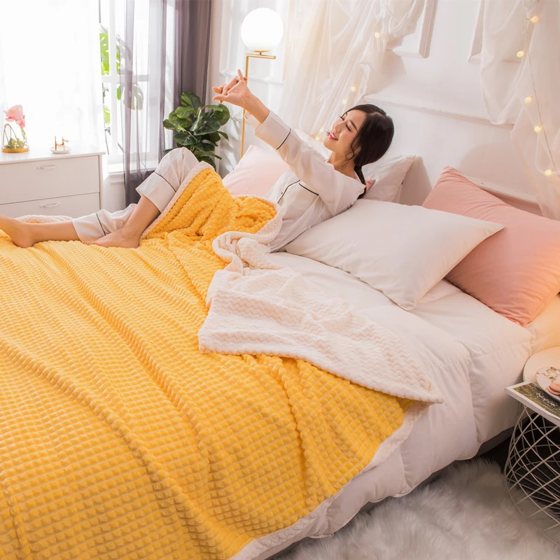 Double-layer blanket quilt thickening winter warm blanket coral velvet plush sheets flannel female sofa nap blanket