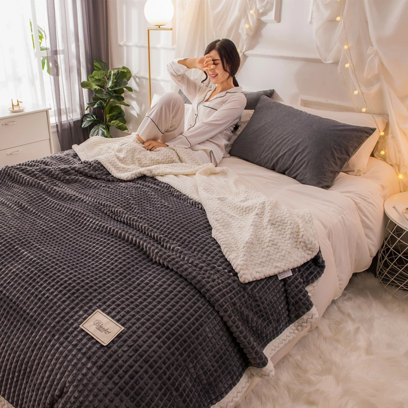 Double-layer blanket quilt thickening winter warm blanket coral velvet plush sheets flannel female sofa nap blanket