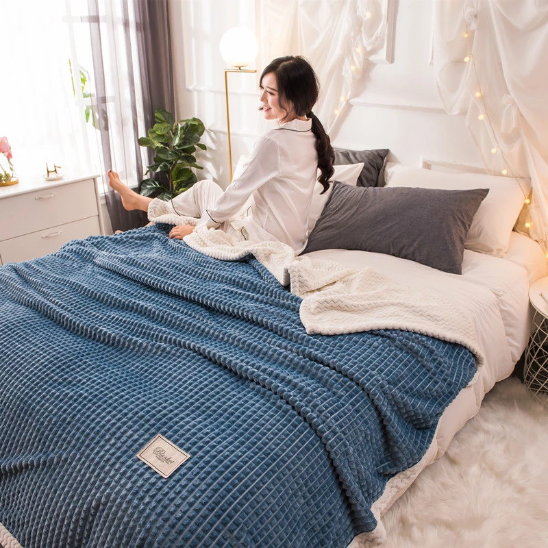 Double-layer blanket quilt thickening winter warm blanket coral velvet plush sheets flannel female sofa nap blanket