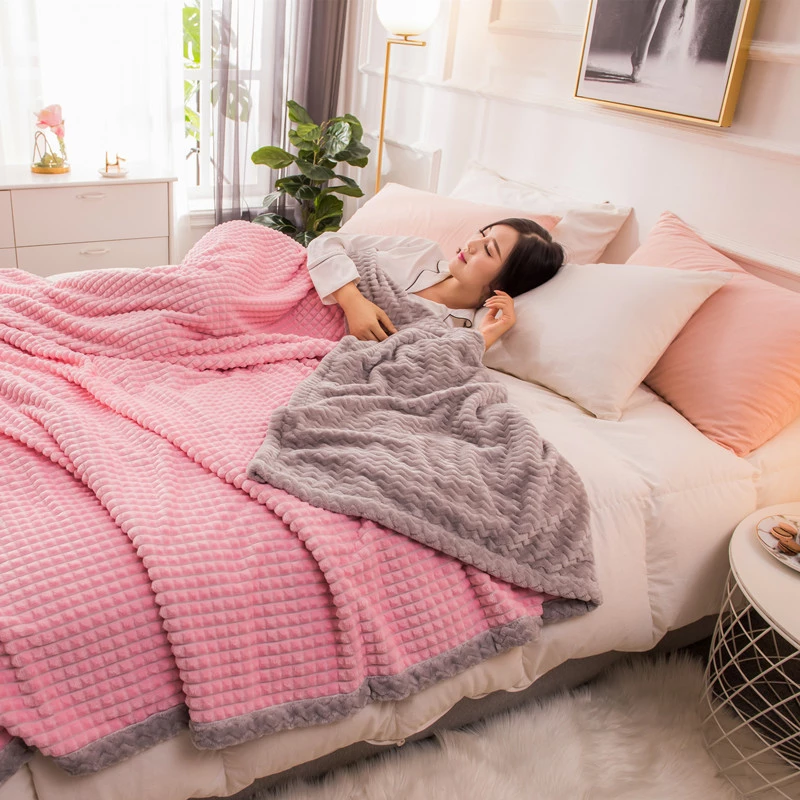 Double-layer blanket quilt thickening winter warm blanket coral velvet plush sheets flannel female sofa nap blanket