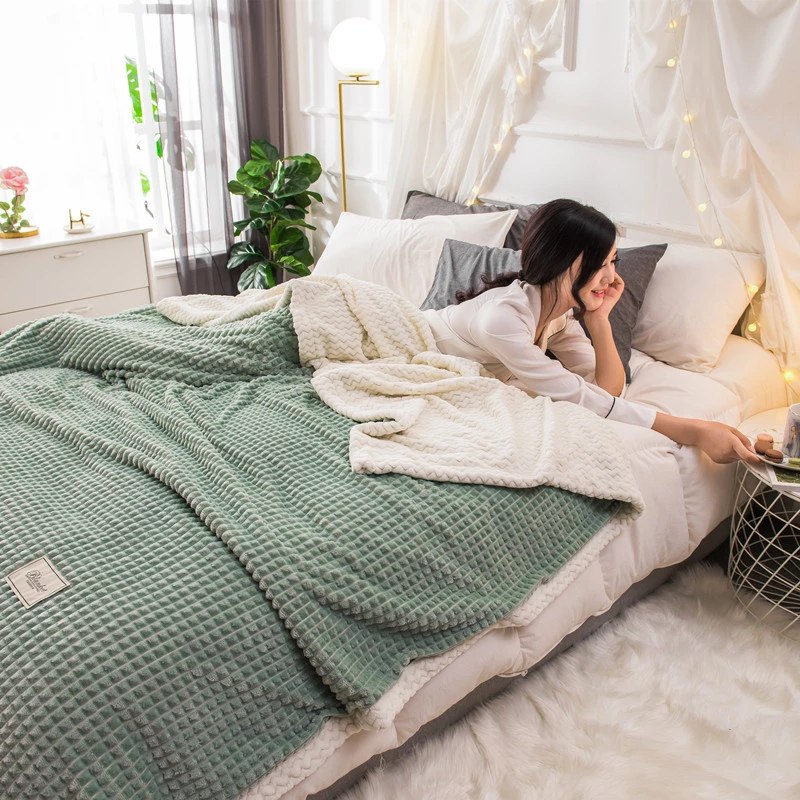 Double-layer blanket quilt thickening winter warm blanket coral velvet plush sheets flannel female sofa nap blanket