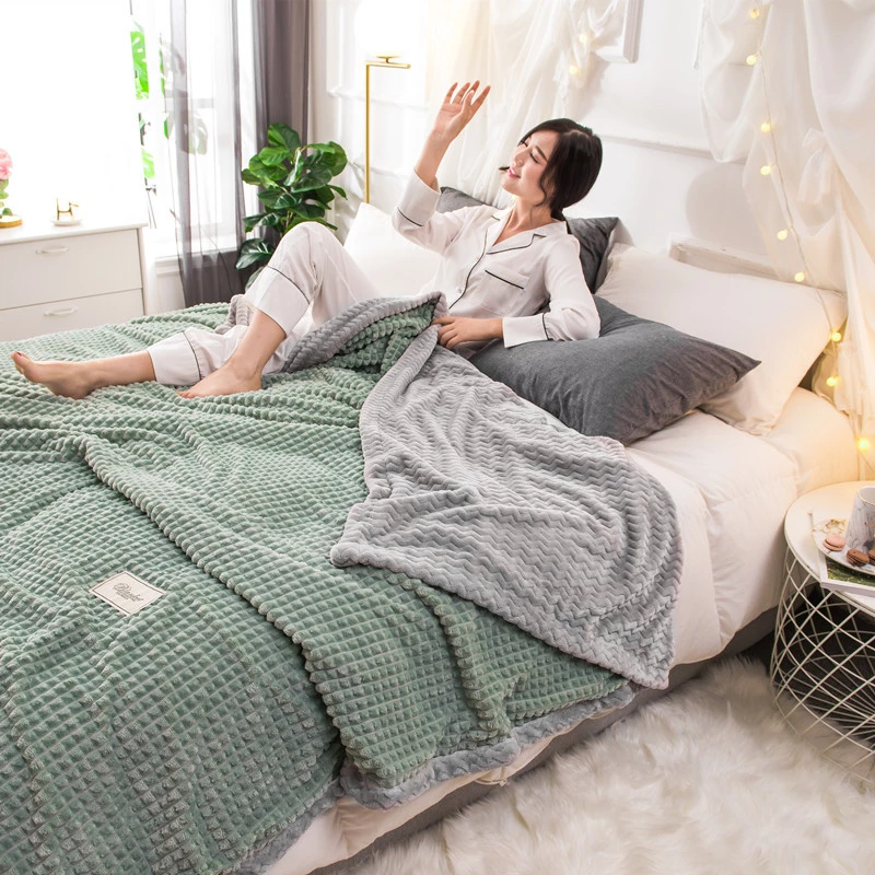 Double-layer blanket quilt thickening winter warm blanket coral velvet plush sheets flannel female sofa nap blanket