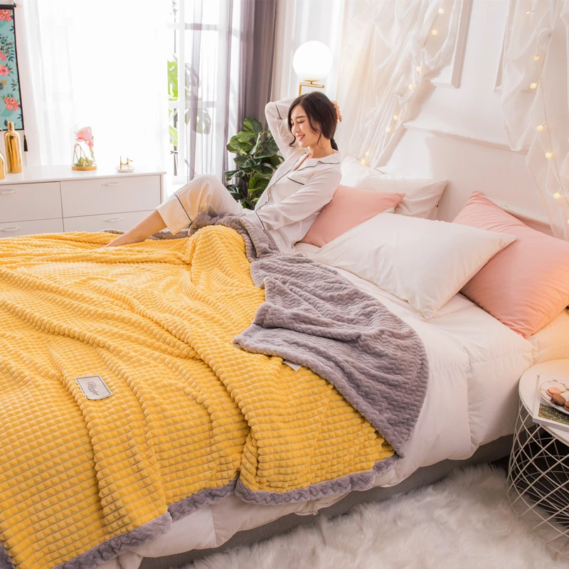 Double-layer blanket quilt thickening winter warm blanket coral velvet plush sheets flannel female sofa nap blanket