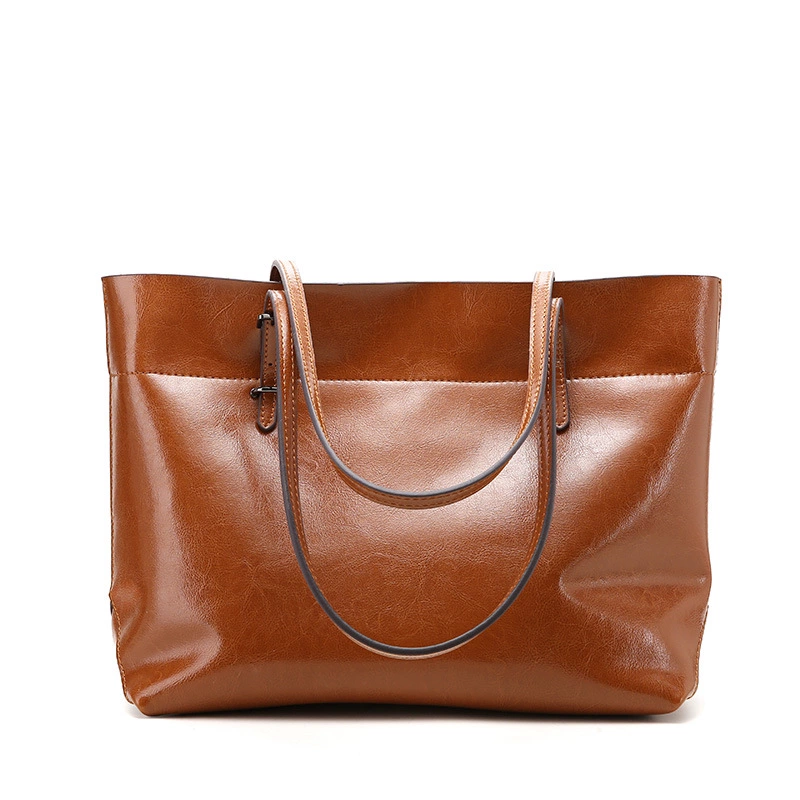 Fashionable leather handbag, shoulder bag, shopping bag, portable leather bag, simple and practical ladies bag