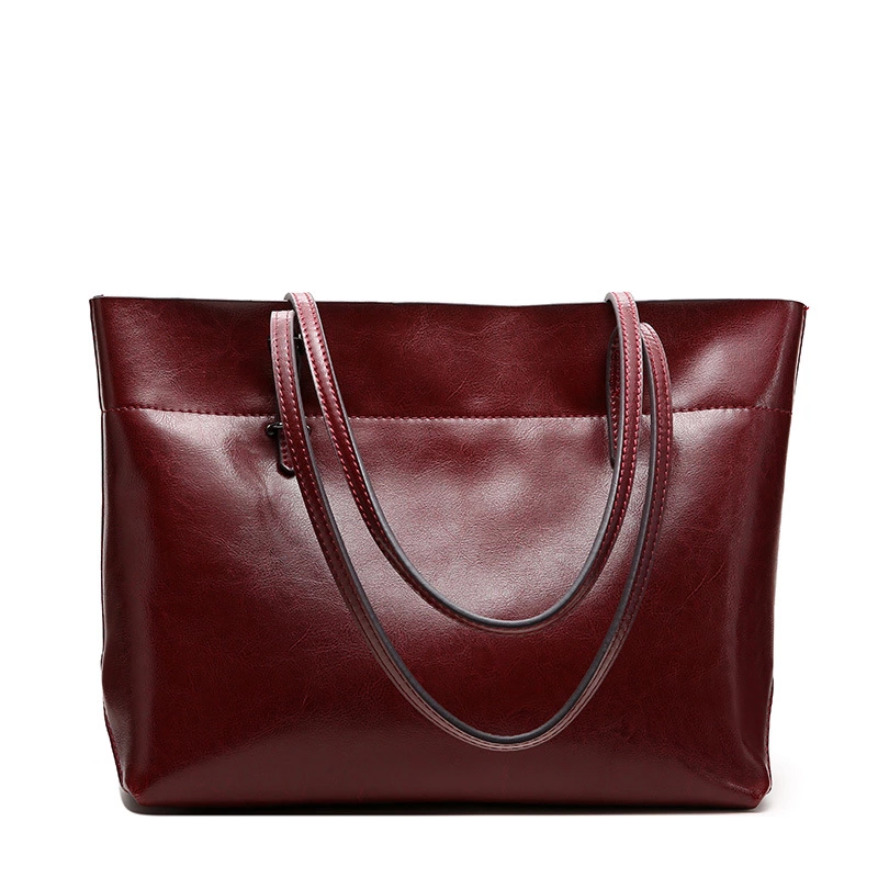 Fashionable leather handbag, shoulder bag, shopping bag, portable leather bag, simple and practical ladies bag
