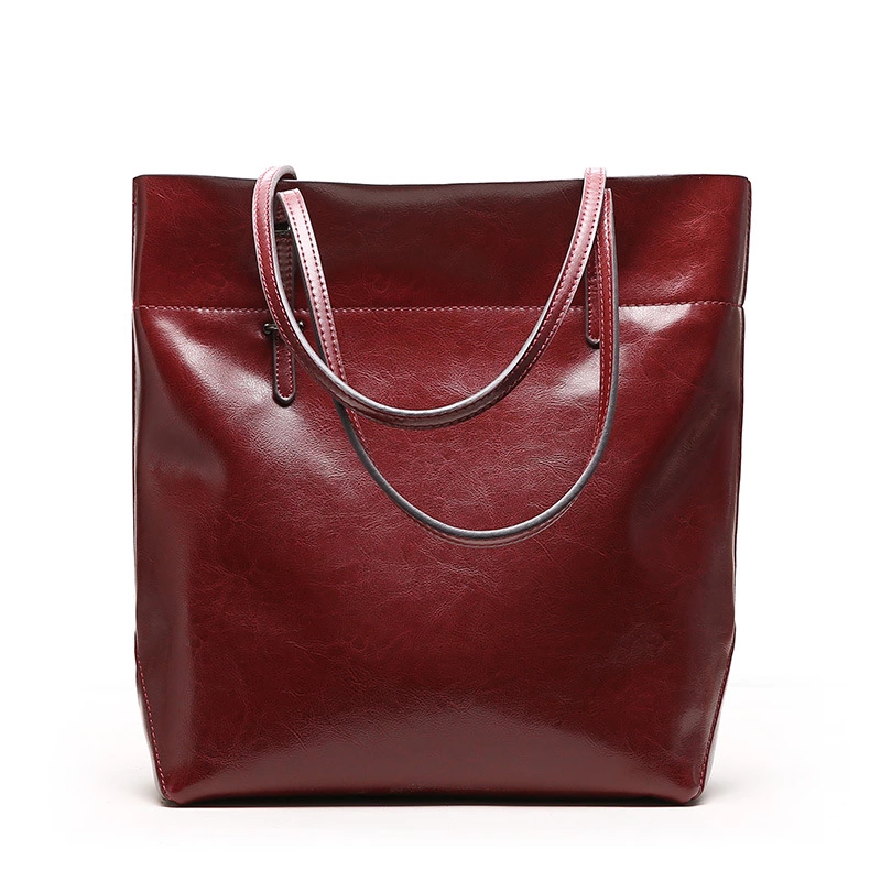 Fashionable leather handbag, shoulder bag, shopping bag, portable leather bag, simple and practical ladies bag