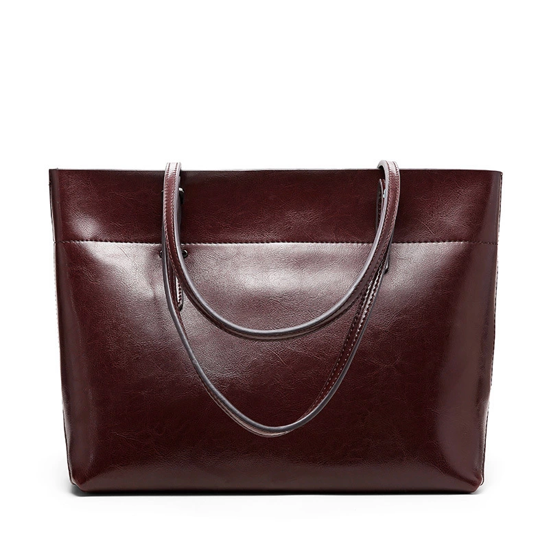Fashionable leather handbag, shoulder bag, shopping bag, portable leather bag, simple and practical ladies bag