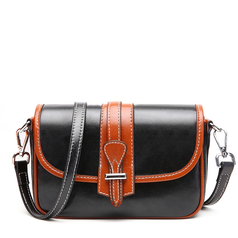 Leather handbags new fashion wild Korean shoulder bag personality small black bag oblique cross color small square bag