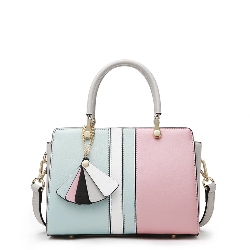 Women's bag spring and summer new fashion Korean cowhide simple platinum bag contrast color leather female bag handbag lady bag