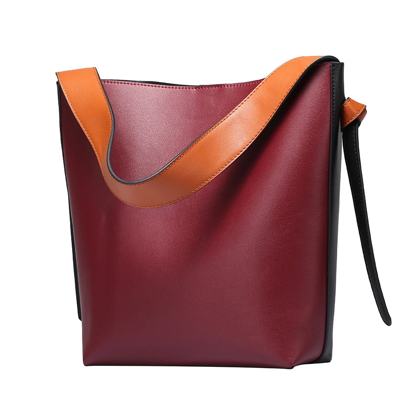 Spring and summer new leather handbags hit the color bucket casual fashion leather shopping bag shoulder bag