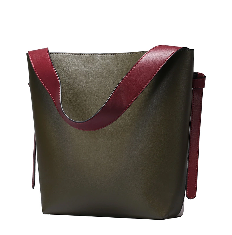 Spring and summer new leather handbags hit the color bucket casual fashion leather shopping bag shoulder bag