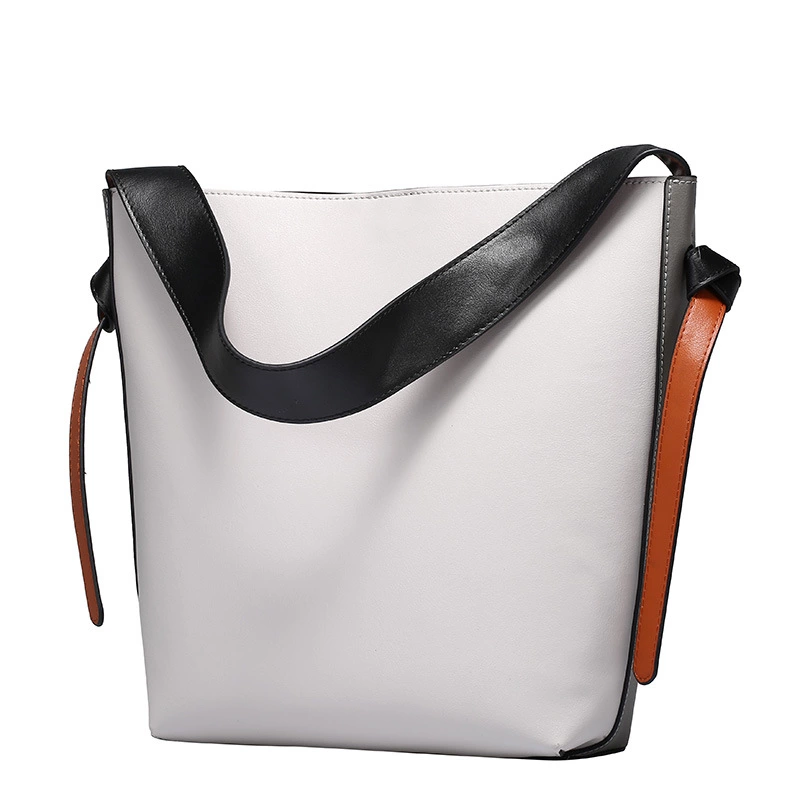 Spring and summer new leather handbags hit the color bucket casual fashion leather shopping bag shoulder bag