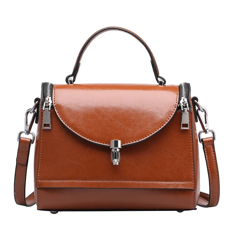 Spring and summer new cowhide female bag fashion doctor bag oil wax cowhide shoulder portable messenger ladies bag