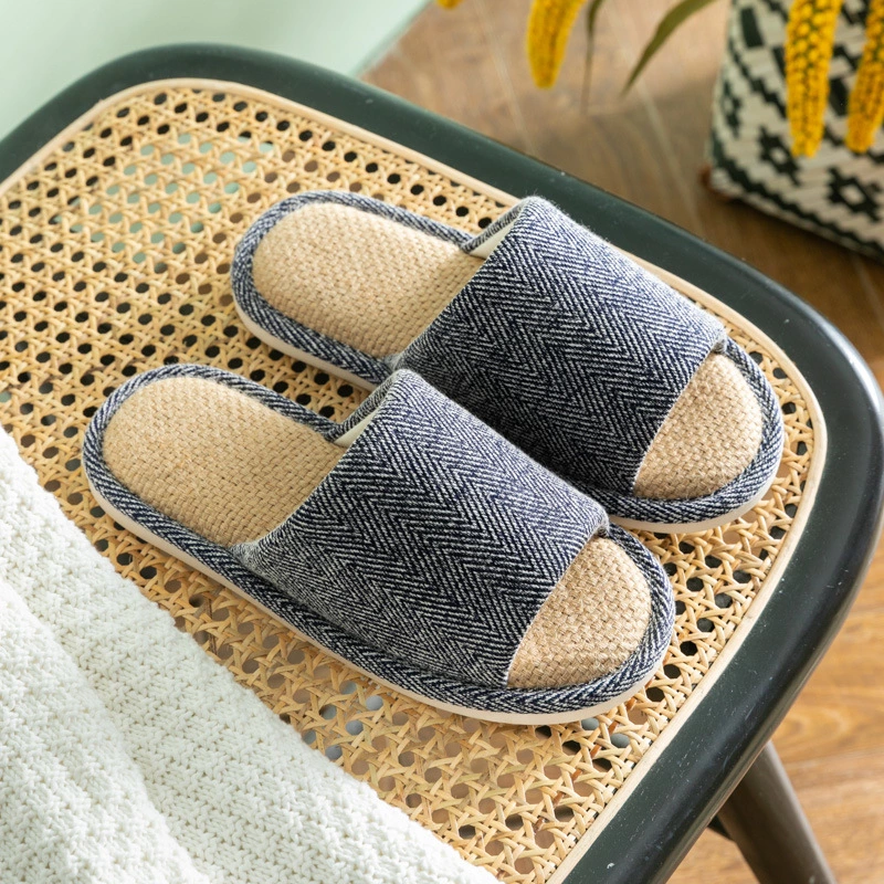 Cotton linen slippers female summer home household linen mute indoor home couple anti-skid soft bottom floor four seasons universal