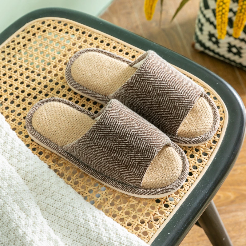 Cotton linen slippers female summer home household linen mute indoor home couple anti-skid soft bottom floor four seasons universal