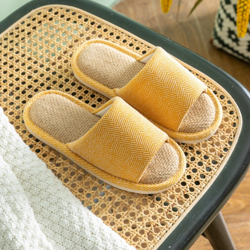 Cotton linen slippers female summer home household linen mute indoor home couple anti-skid soft bottom floor four seasons universal