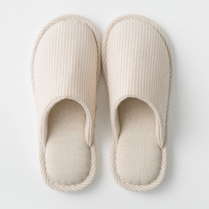 Four seasons home indoor men and women couple cotton slippers stripes cotton and linen breathable soft bottom spring and summer non-slip Japanese and Korean wooden floor