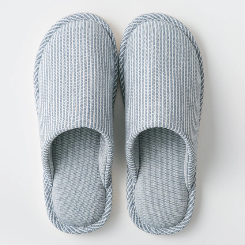 Four seasons home indoor men and women couple cotton slippers stripes cotton and linen breathable soft bottom spring and summer non-slip Japanese and Korean wooden floor