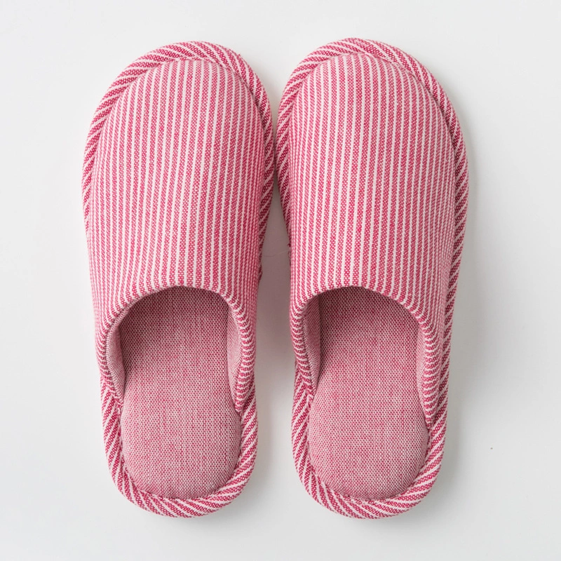 Four seasons home indoor men and women couple cotton slippers stripes cotton and linen breathable soft bottom spring and summer non-slip Japanese and Korean wooden floor