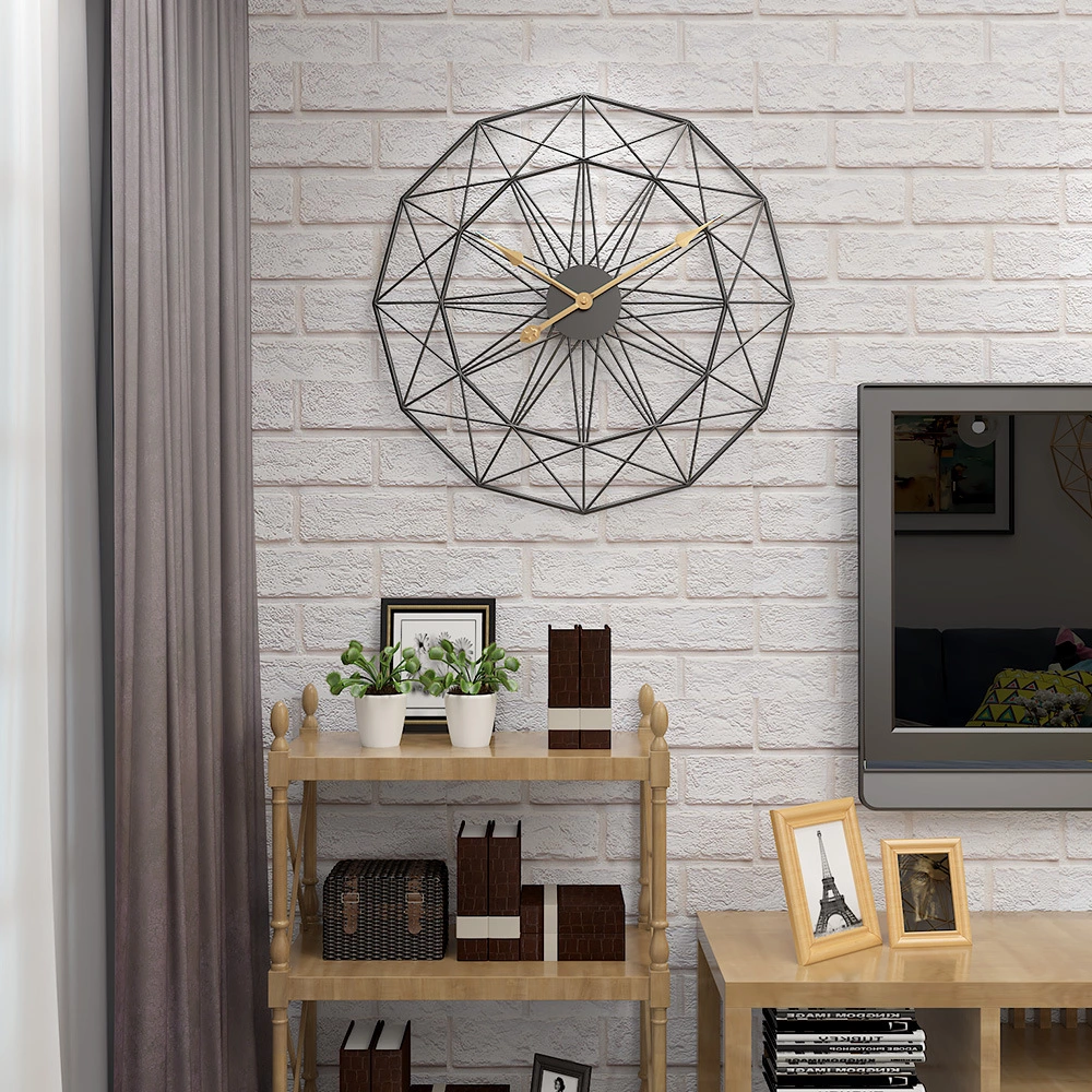 Home simple retro living room wrought iron wall clock round decorative clock metal clock mute