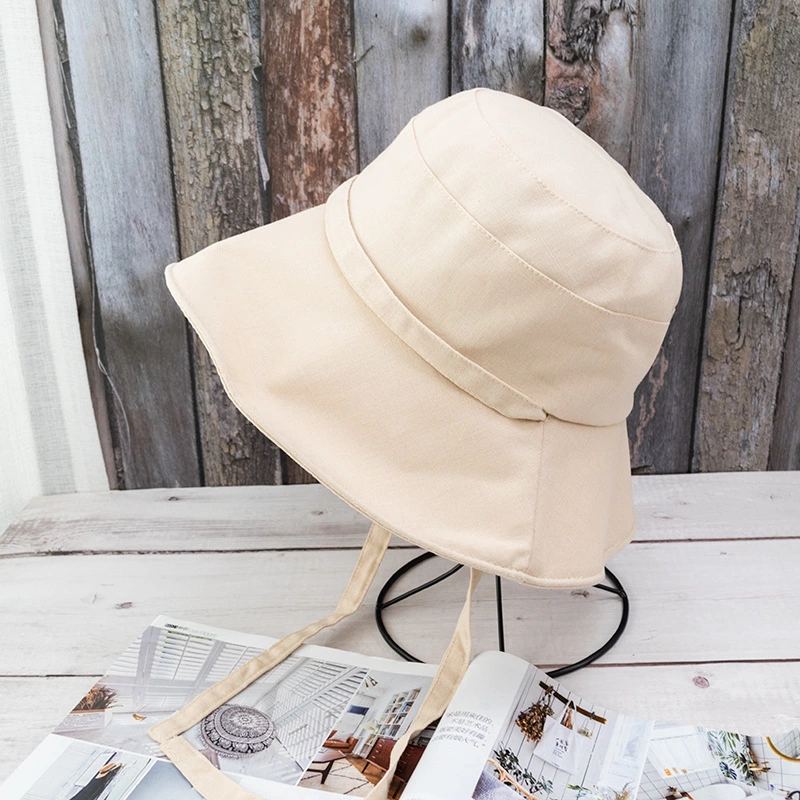 Korean version of the summer retro big eaves beach shade fisherman hat female Japanese shade bandage solid color cotton and linen hat basin hat
