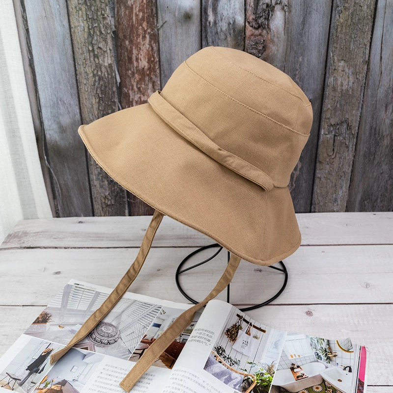 Korean version of the summer retro big eaves beach shade fisherman hat female Japanese shade bandage solid color cotton and linen hat basin hat