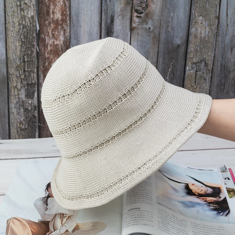 Hat female breathable knitted straw cover fisherman hat Korean tide wild sun hat Japanese hollow solid color basin hat