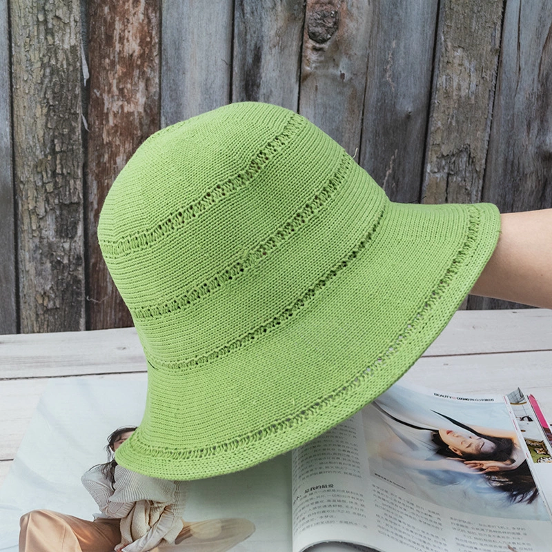 Hat female breathable knitted straw cover fisherman hat Korean tide wild sun hat Japanese hollow solid color basin hat