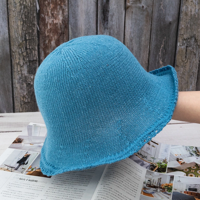Casual knitted bucket basin hat spring and summer shade sunscreen hat wild retro multicolor fisherman hat tide