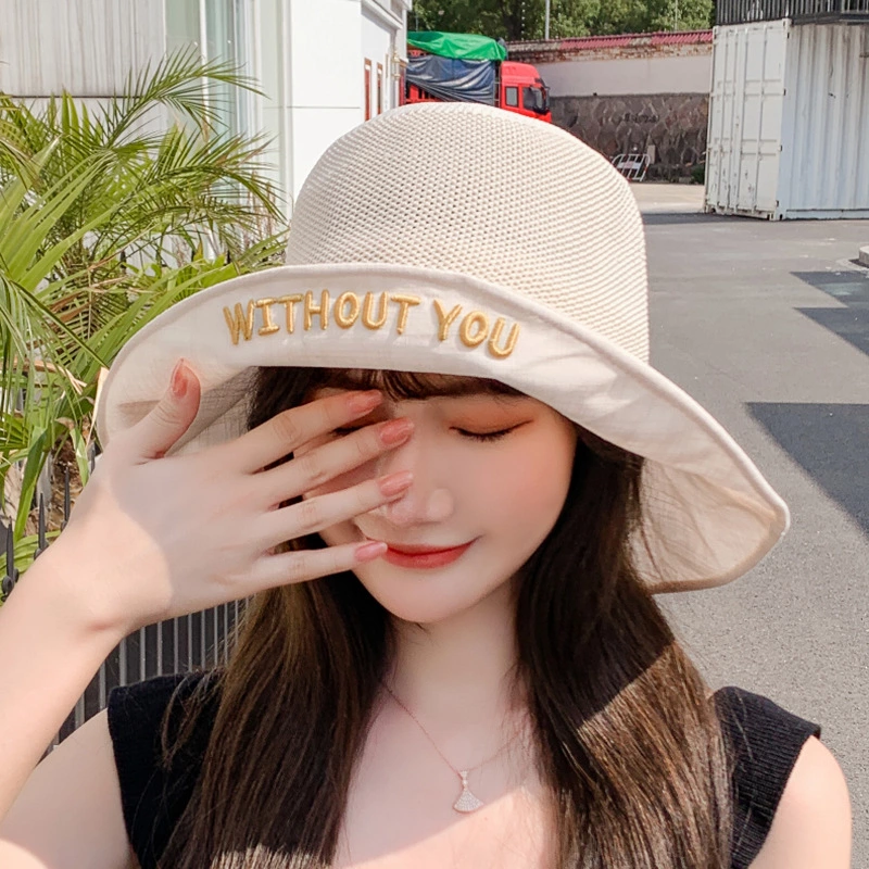Letter embroidery fisherman hat female collapsible shade wide eaves spring and summer double-sided flip cornice basin hat hat