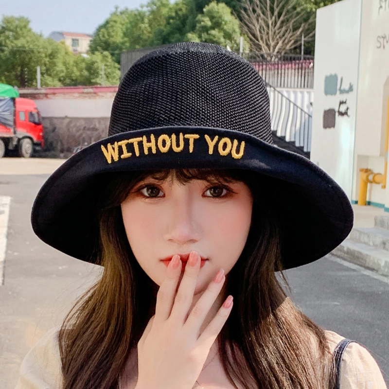 Letter embroidery fisherman hat female collapsible shade wide eaves spring and summer double-sided flip cornice basin hat hat