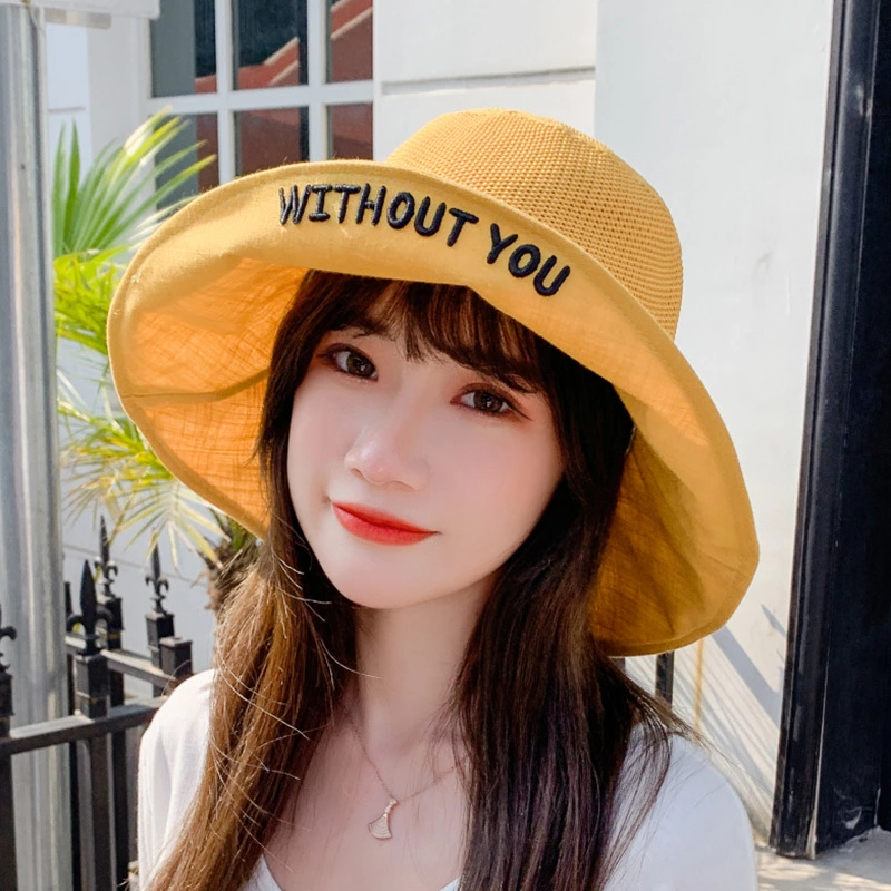 Letter embroidery fisherman hat female collapsible shade wide eaves spring and summer double-sided flip cornice basin hat hat