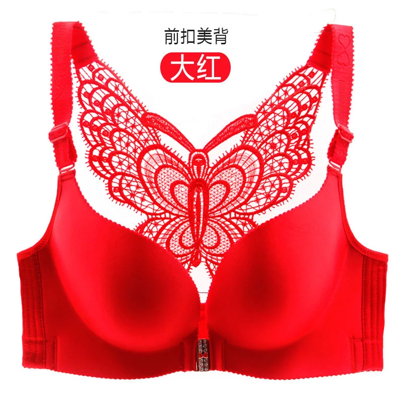 Front buckle no steel ring beautiful back large size fat MM smooth bra seamless sexy lingerie bra