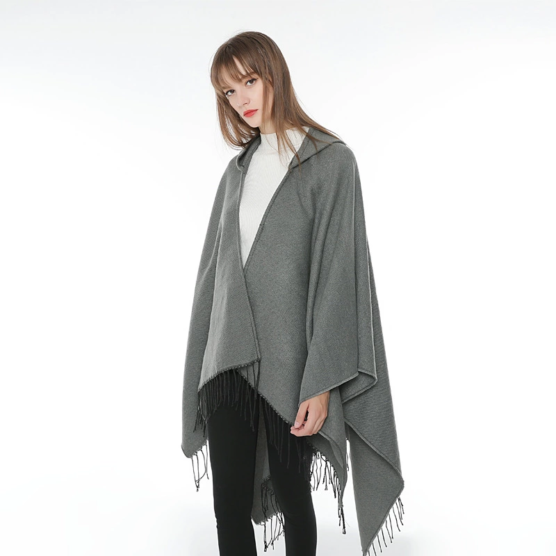 Solid color imitation cashmere split shawl warm monochrome cloak plain cloak