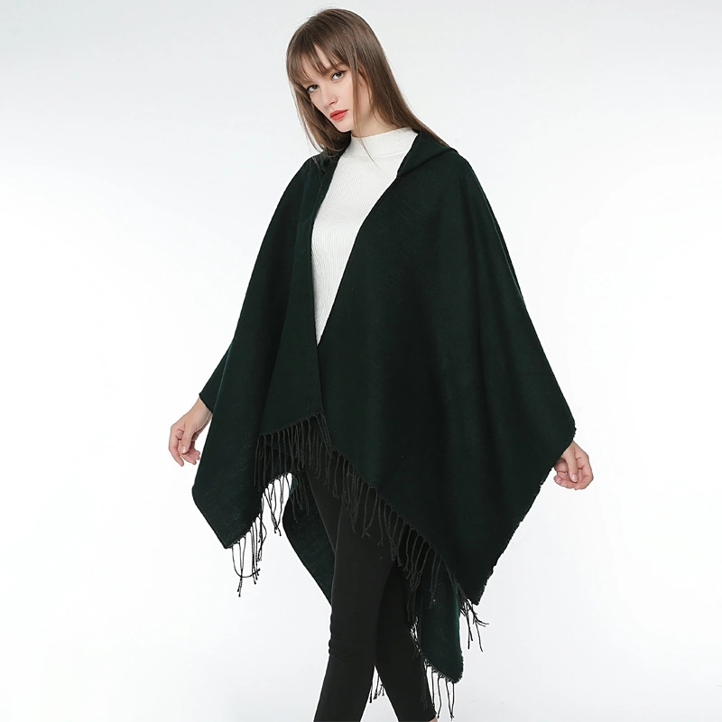 Solid color imitation cashmere split shawl warm monochrome cloak plain cloak