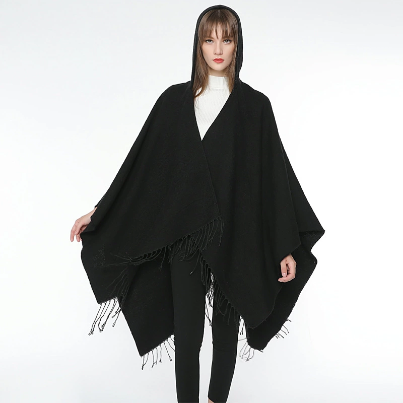 Solid color imitation cashmere split shawl warm monochrome cloak plain cloak
